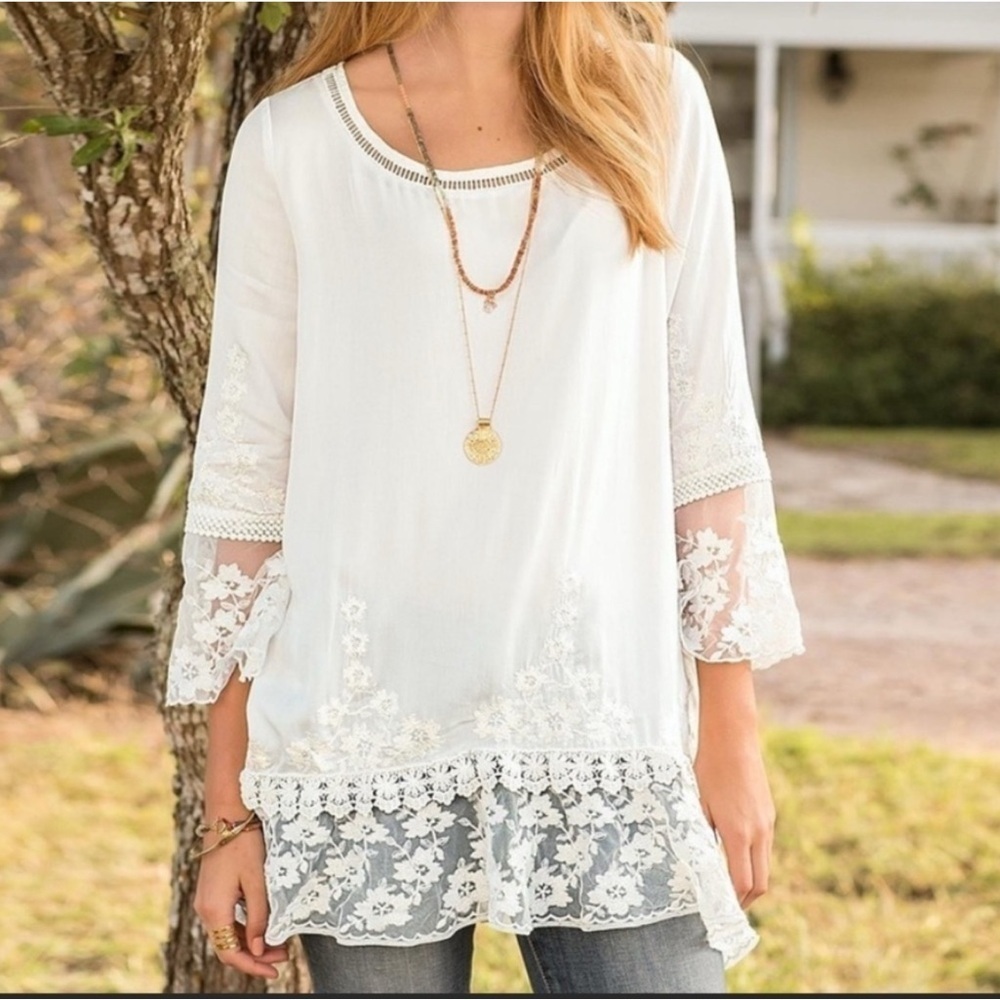 Sundance White Betrothed Embroidered Lace Tunic Feminine Boho Whimsical Size MP